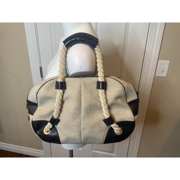 Saint Laurent Tan Canvas Twisted Rope Handle Satchel Purse Bag - Picture 1 of 12